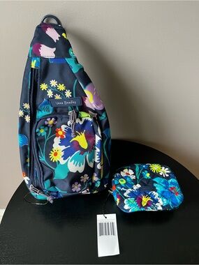 Vera Bradley Sling Backpack & Mini Dome Cosmetic Bag Set Moonlight Garden